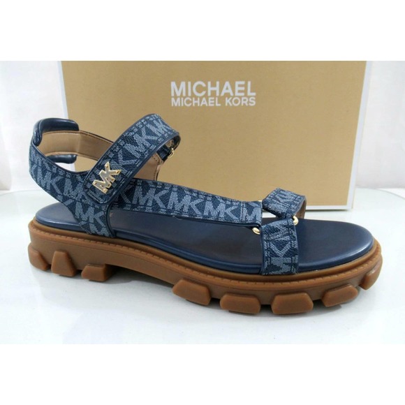 Michael Kors Shoes - Michael Kors Ridley Lug Sole MK Logo Slingback Sandal Dark Denim Blue Size 8.5